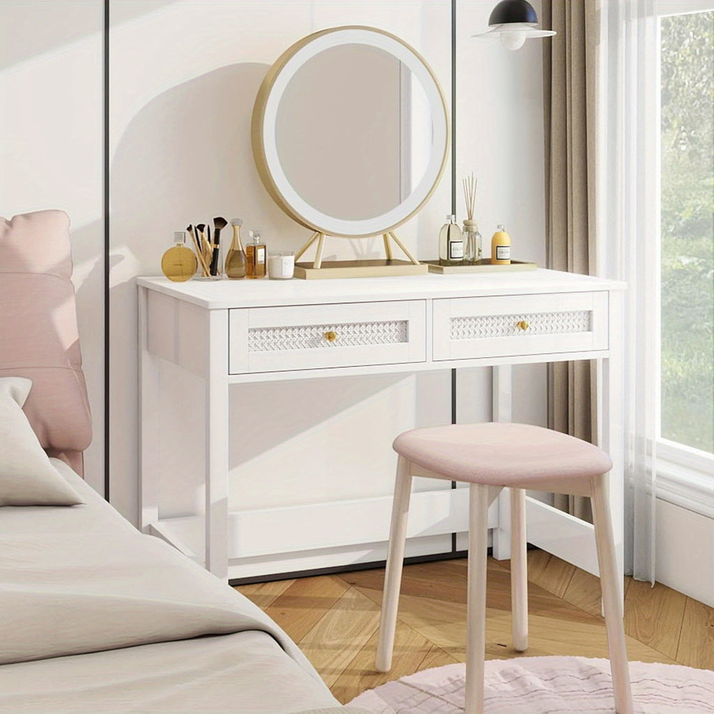 White Desk with Drawers for Bedroom, 40 Inch Small Computer Desk with Storage