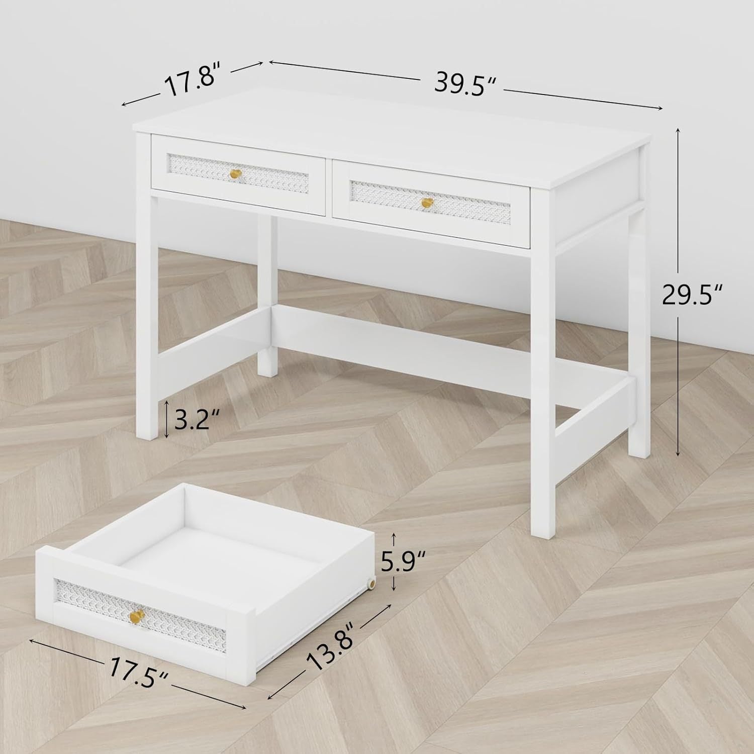 White Desk with Drawers for Bedroom, 40 Inch Small Computer Desk with Storage