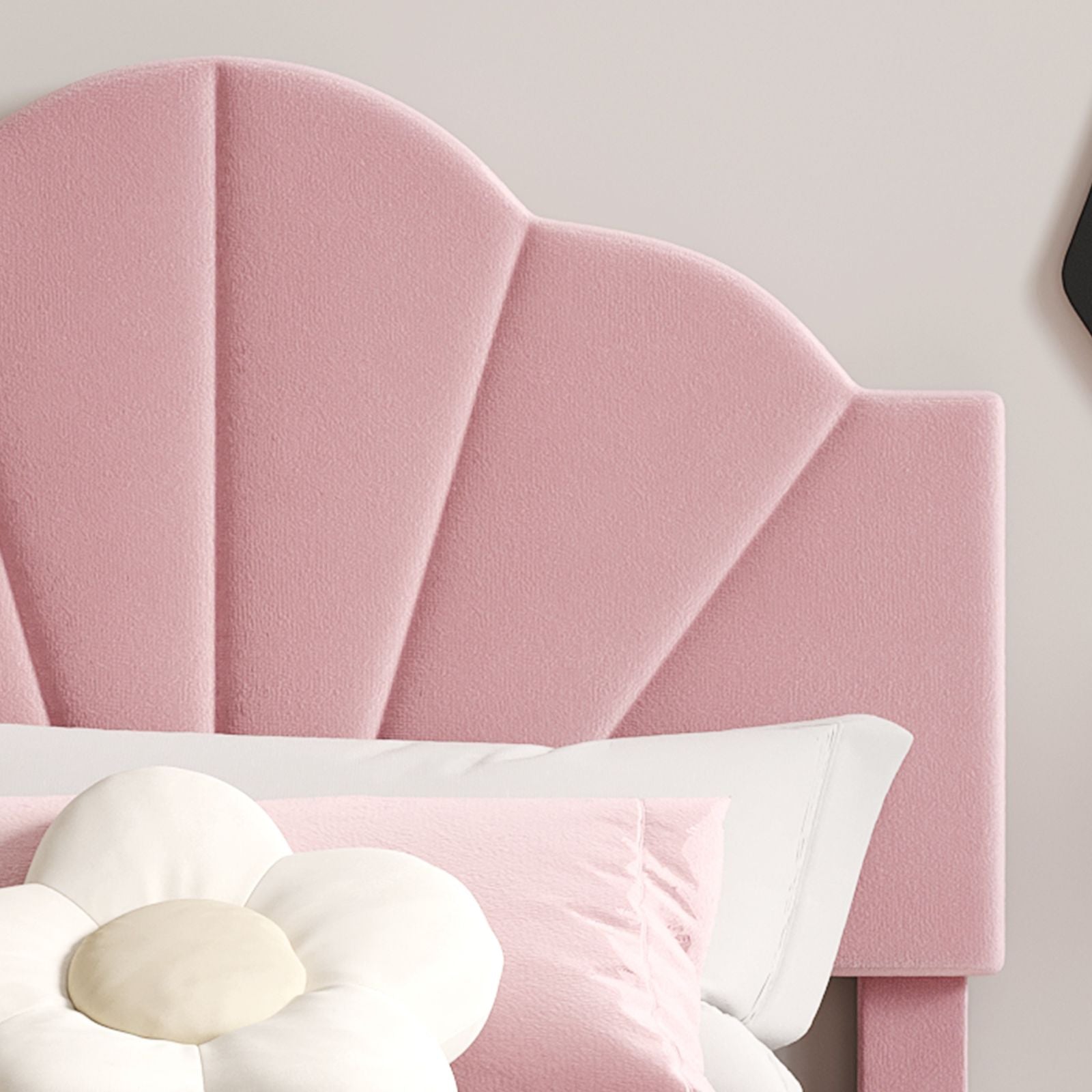 Twin Pink Girls' Upholstered Platform Bed Frame with Adjustable Shell-Shaped Headboard - Slat Support, Noise-Free Design, No Box Spring Needed, Assembly Suitable for, Room, Contemporary Bedding Centerpiece