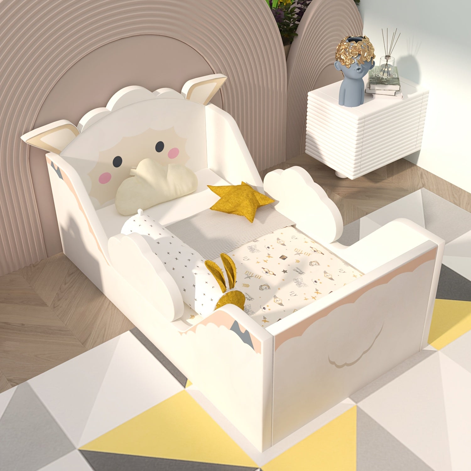 Toddler Bed, Child Bed for Kids with Extra Safty Broad, Standard Crib Size Toddler Bed, Certified Fabric Toddler Beds, Toddler Flood Bed