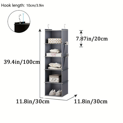 1\u002F2 Pack Multi-Tier Hanging Storage Rack - 5-Layer Durable Clear Divider Wardrobe Organizer With Hanging Hooks For Clothes, Shoes, Toys - Space-Saving Multifunctional Room Storage (Matte Finish)