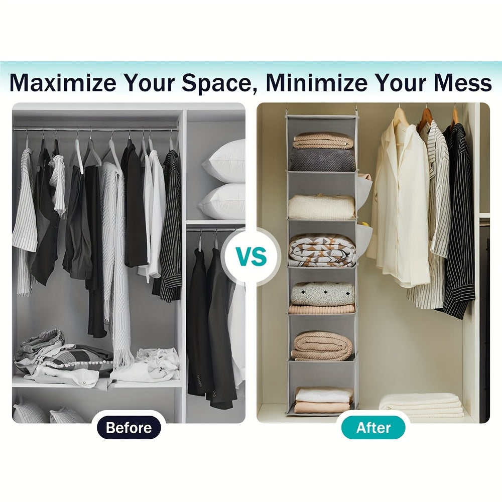 1\u002F2 Pack Multi-Tier Hanging Storage Rack - 5-Layer Durable Clear Divider Wardrobe Organizer With Hanging Hooks For Clothes, Shoes, Toys - Space-Saving Multifunctional Room Storage (Matte Finish)