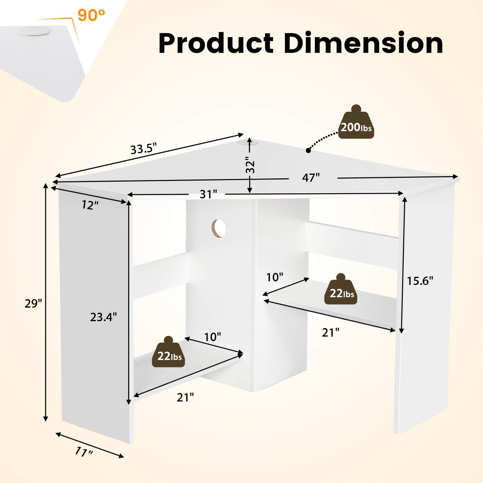 90° Corner Desk for Small Space, Home Office Computer Desk with Open Shelves & Cable Management Holes, Laptop Workstation, Triangular Makeup Vanity Desk for Living Room, Bedroom & Study