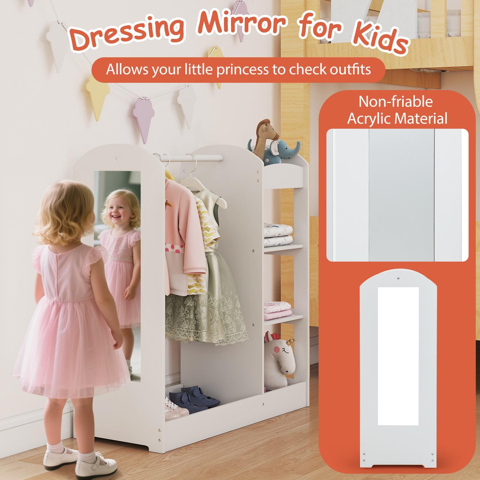 COSTWAY Kids Dress Up Center with Mirror & Hanger - Large Armoire Dresser, 39.5\