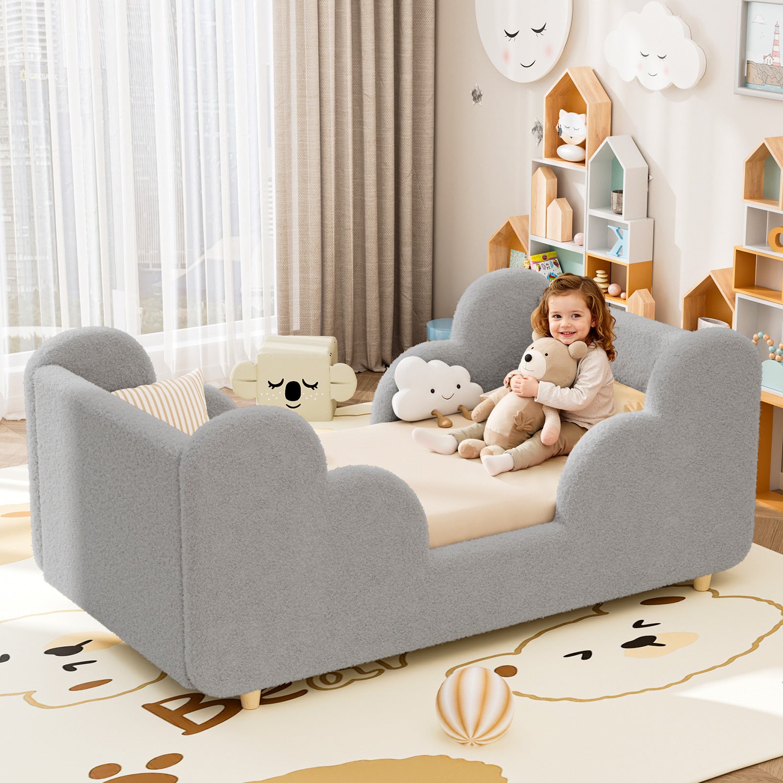 Toddler Bed, Toddler Bed for Girls&Boys with Rails, Standard Toddlers Floor Beds,Soft Kid Bed