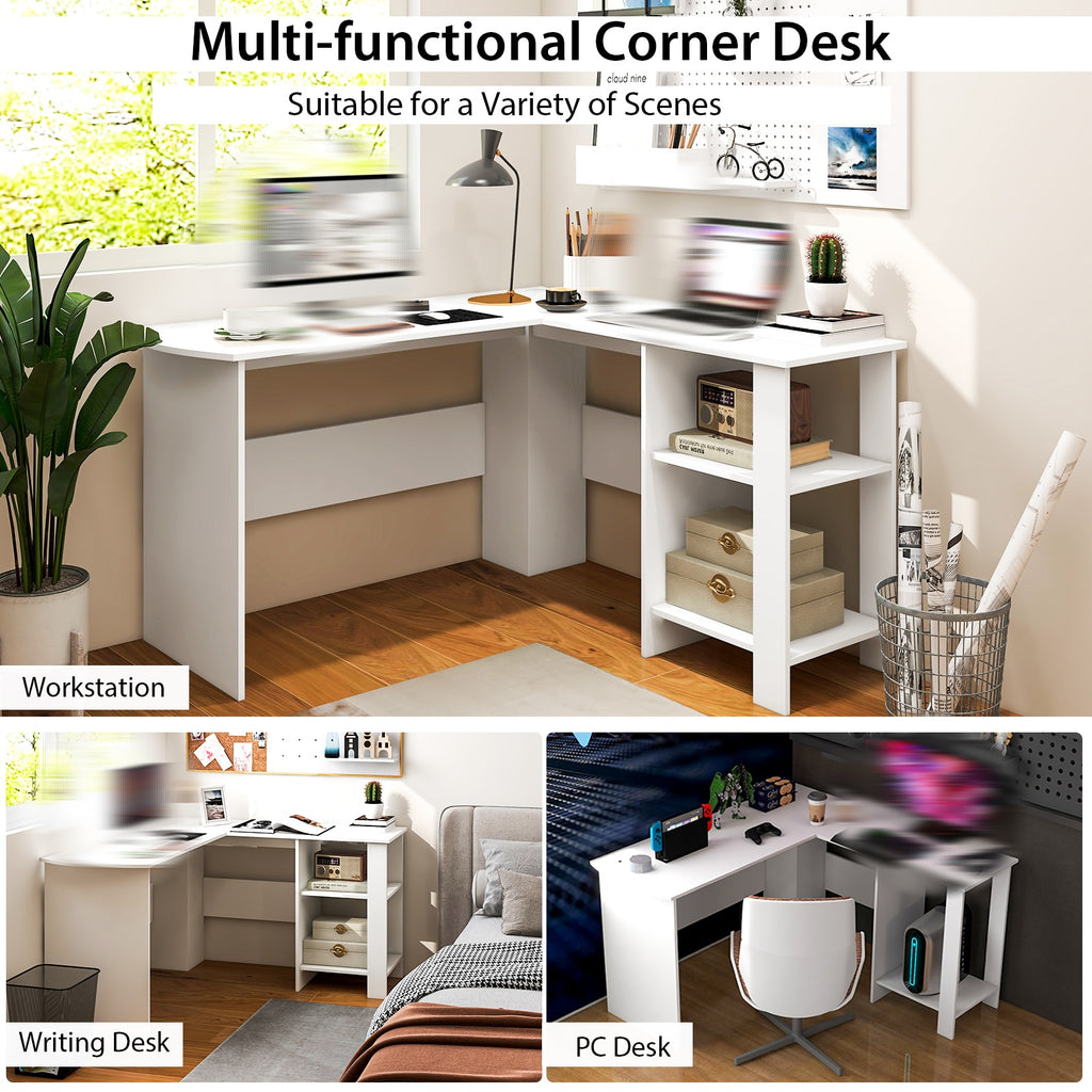 COSTWAY L-shaped Corner Computer Desk Home Office Writing Workstation w\u002F Storage Shelves