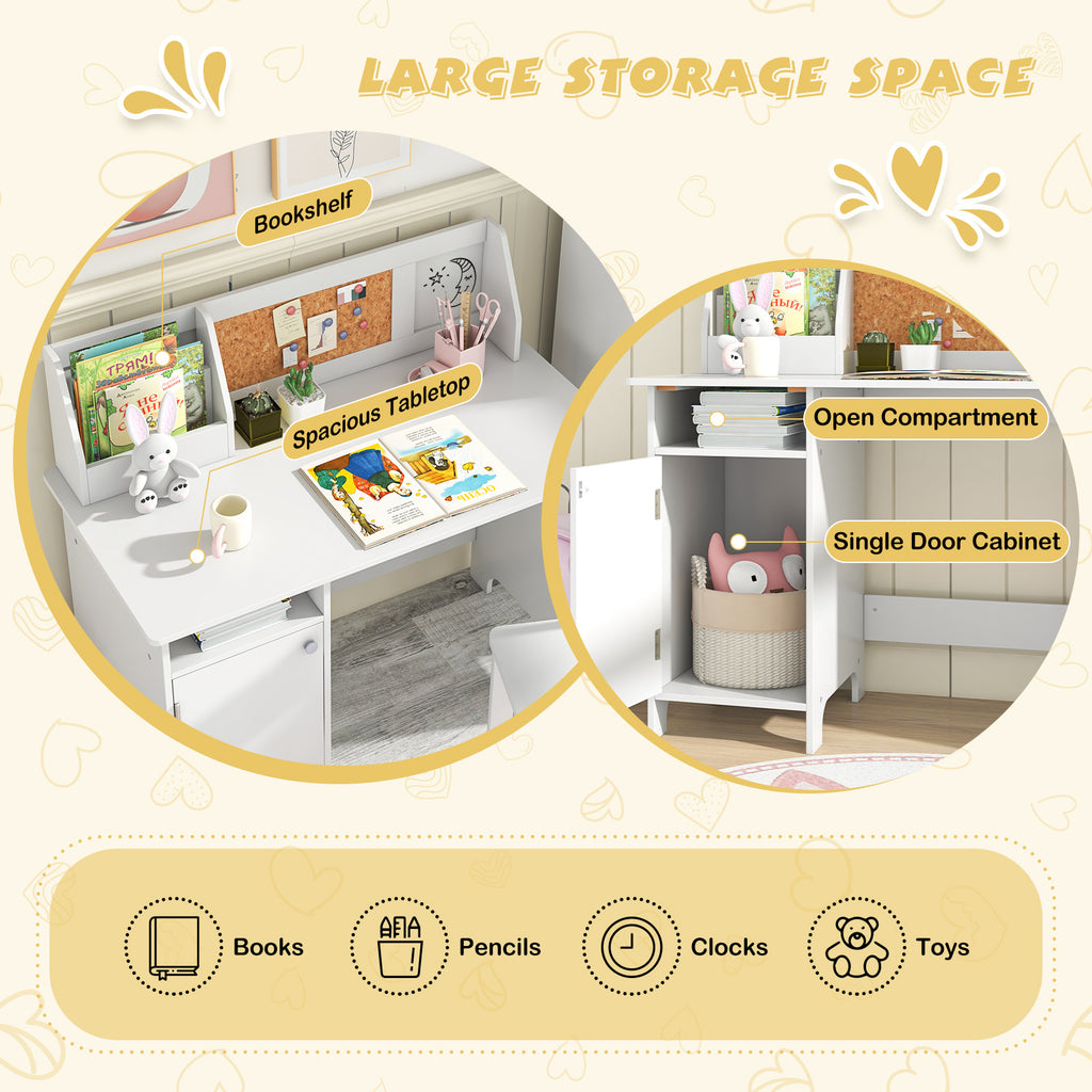 COSTWAY Kids Table and Chair Set, Children Study Table with Chair for Arts, Crafts, Homework, Home School Student Writing Desk w\u002F Hutch, Cabinet, Bulletin Board, Whiteboard & Marker for 3+ Years Old