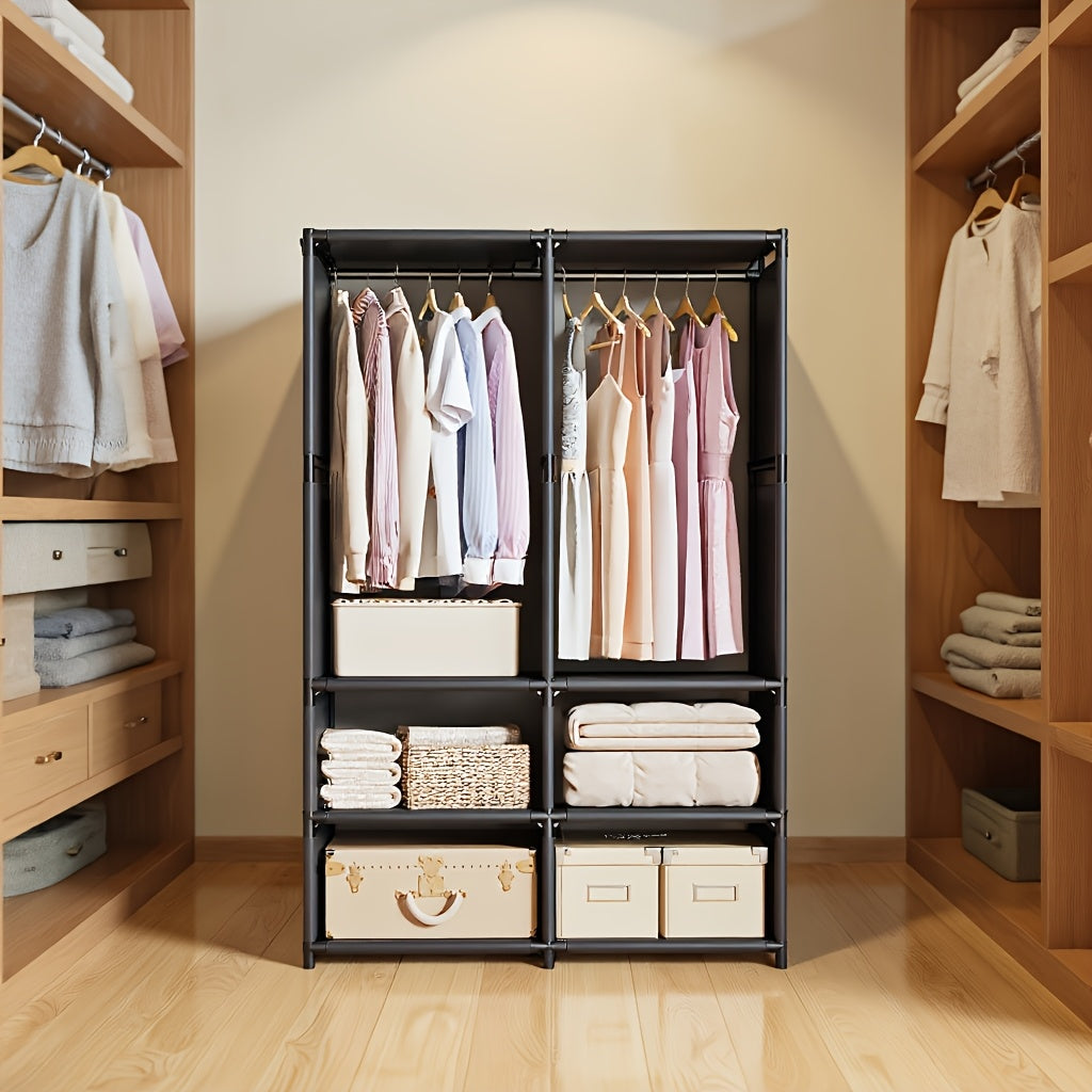Small Apartments Can Also Have Large Storage! Portable Wardrobe with Drawers, Floor Hangers Are Super Practical, Portable Closets