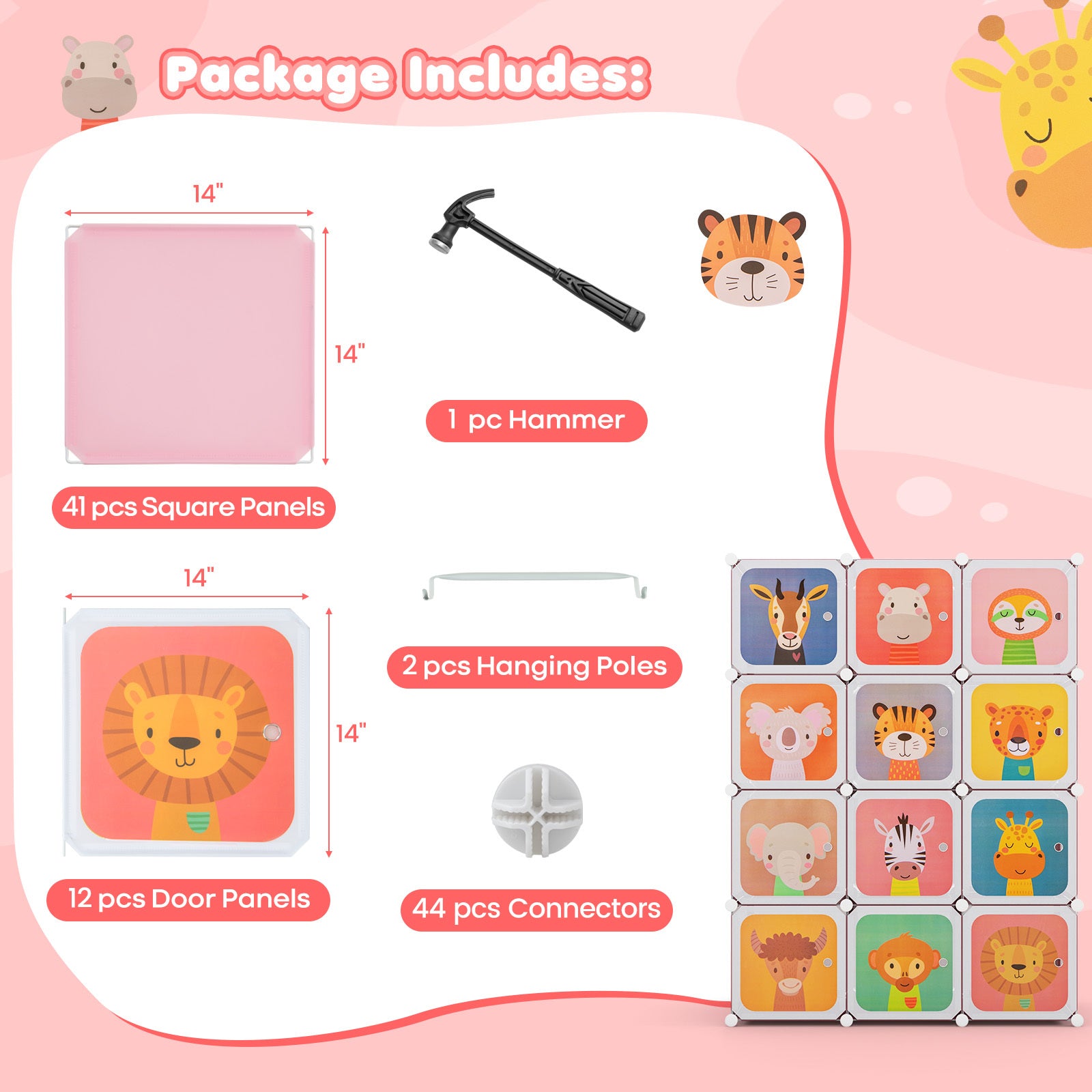 COSTWAY 12-Cube Kids Wardrobe Baby Dresser Bedroom Armoire Clothes Hanging Closet w\u002FDoor