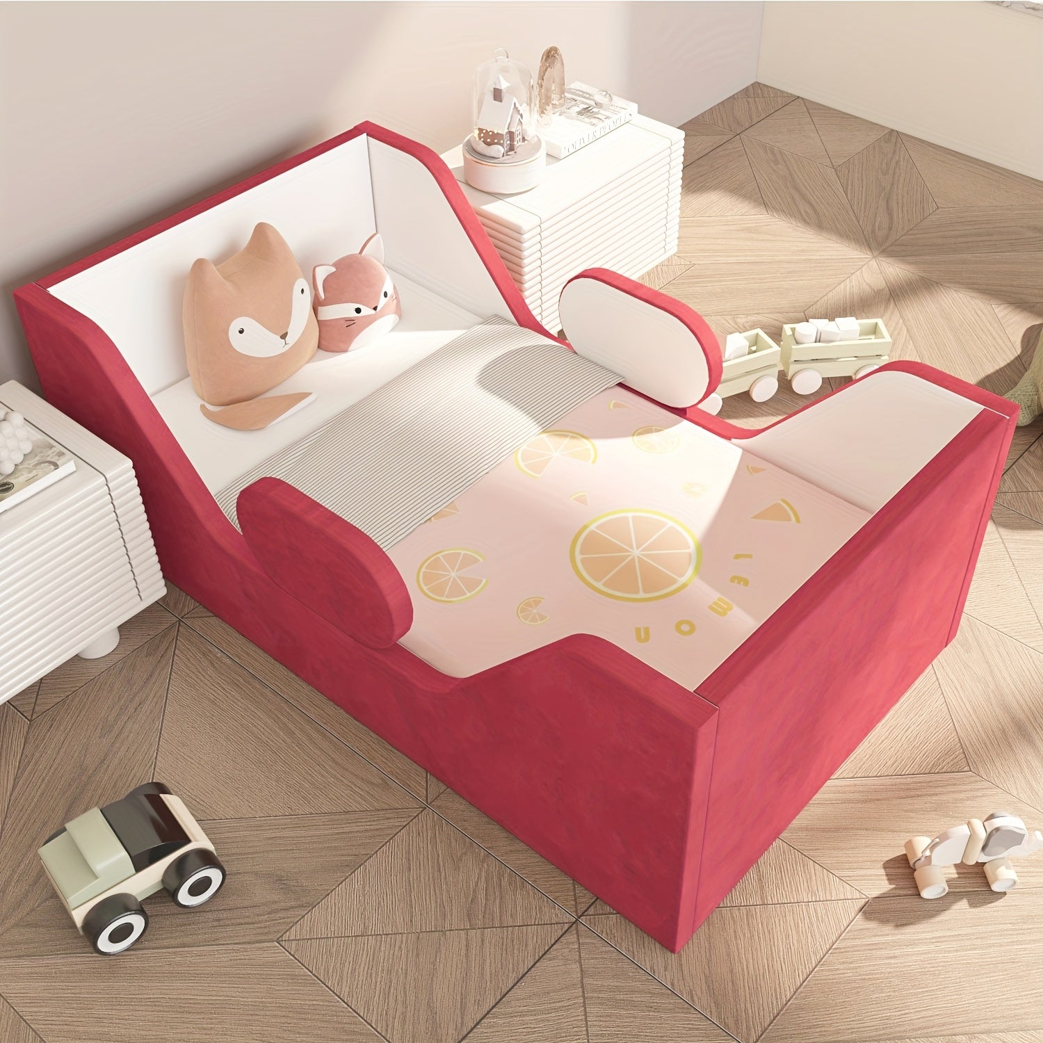 Toddler Bed, Child Bed for Kids with Extra Safty Broad, Standard Crib Size Toddler Bed, Certified Fabric Toddler Beds, Toddler Flood Bed