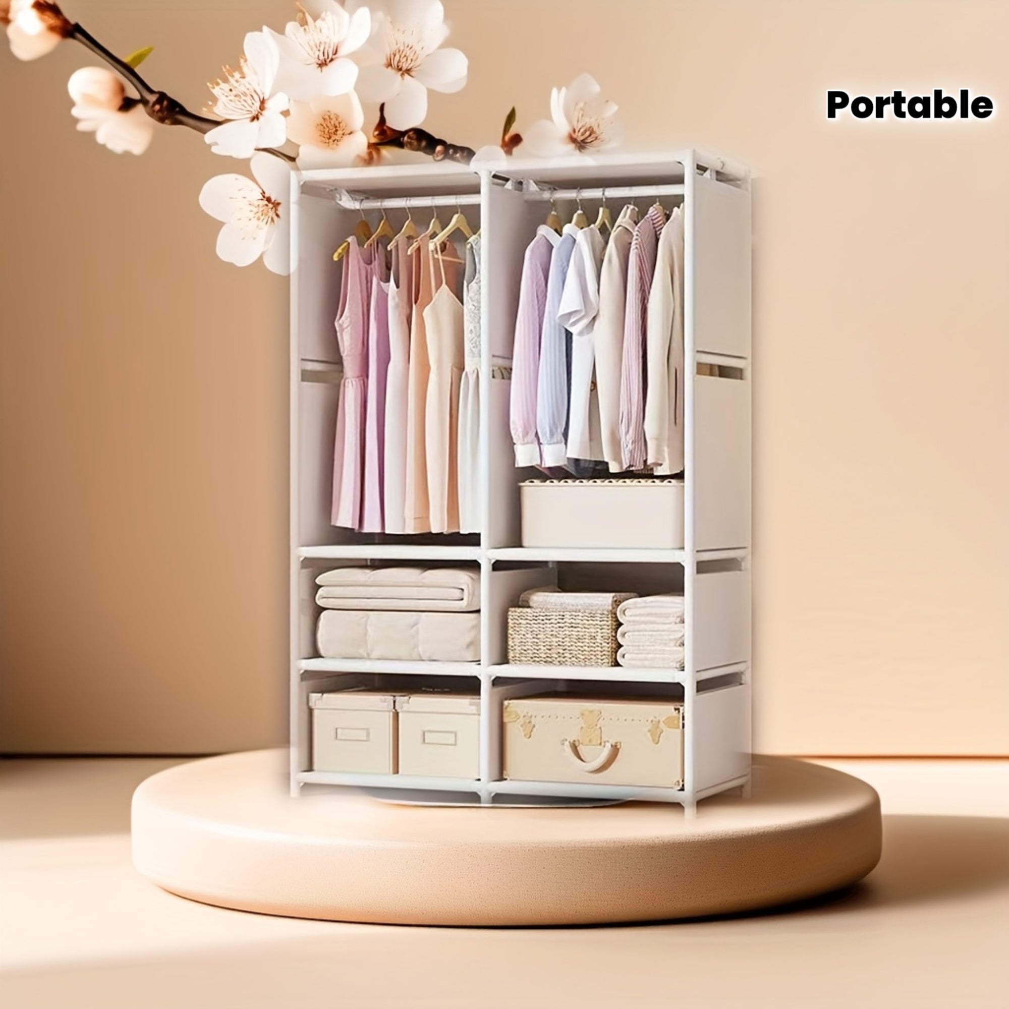 Small Apartments Can Also Have Large Storage! Portable Wardrobe with Drawers, Floor Hangers Are Super Practical, Portable Closets