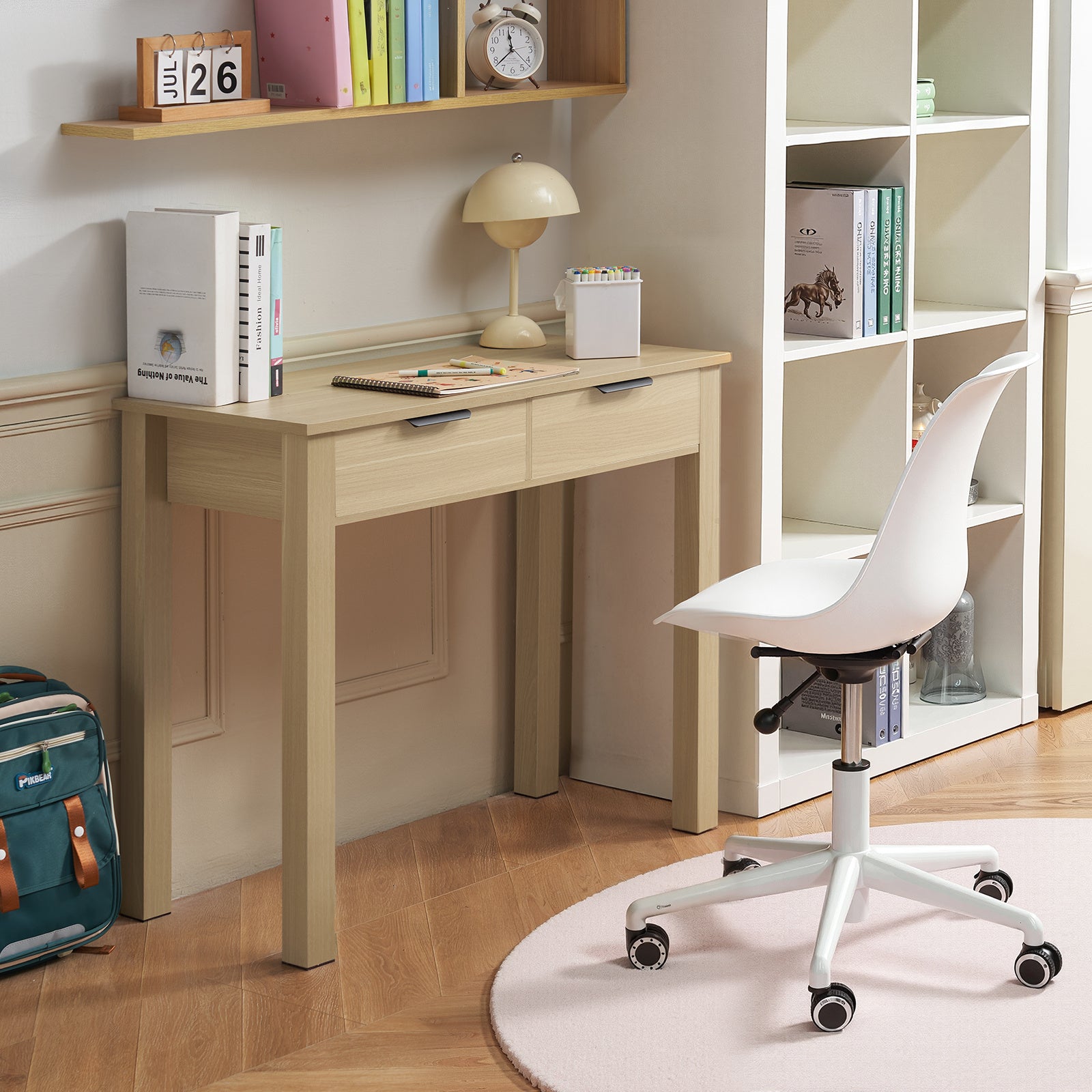 VEVOR Small Desk 33-38\u002F38-43 inch with Drawer Kids Desk for Bedroom Simple Study Table Light Wood\u002FWhite