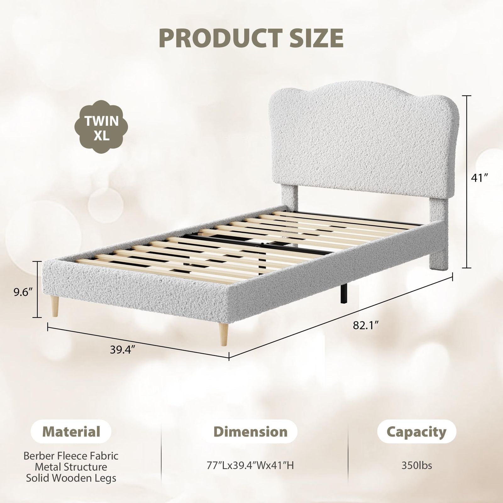 Kids Upholstered Twin XL Bed Frame with Scalloped Headboard - Grey Platform Bed Suitable for Boys & Girls, Sturdy Wooden Slats Support, No Box Spring Needed, Modern Twin Bed for Boys Girls Room,, Apartment Living Furniture