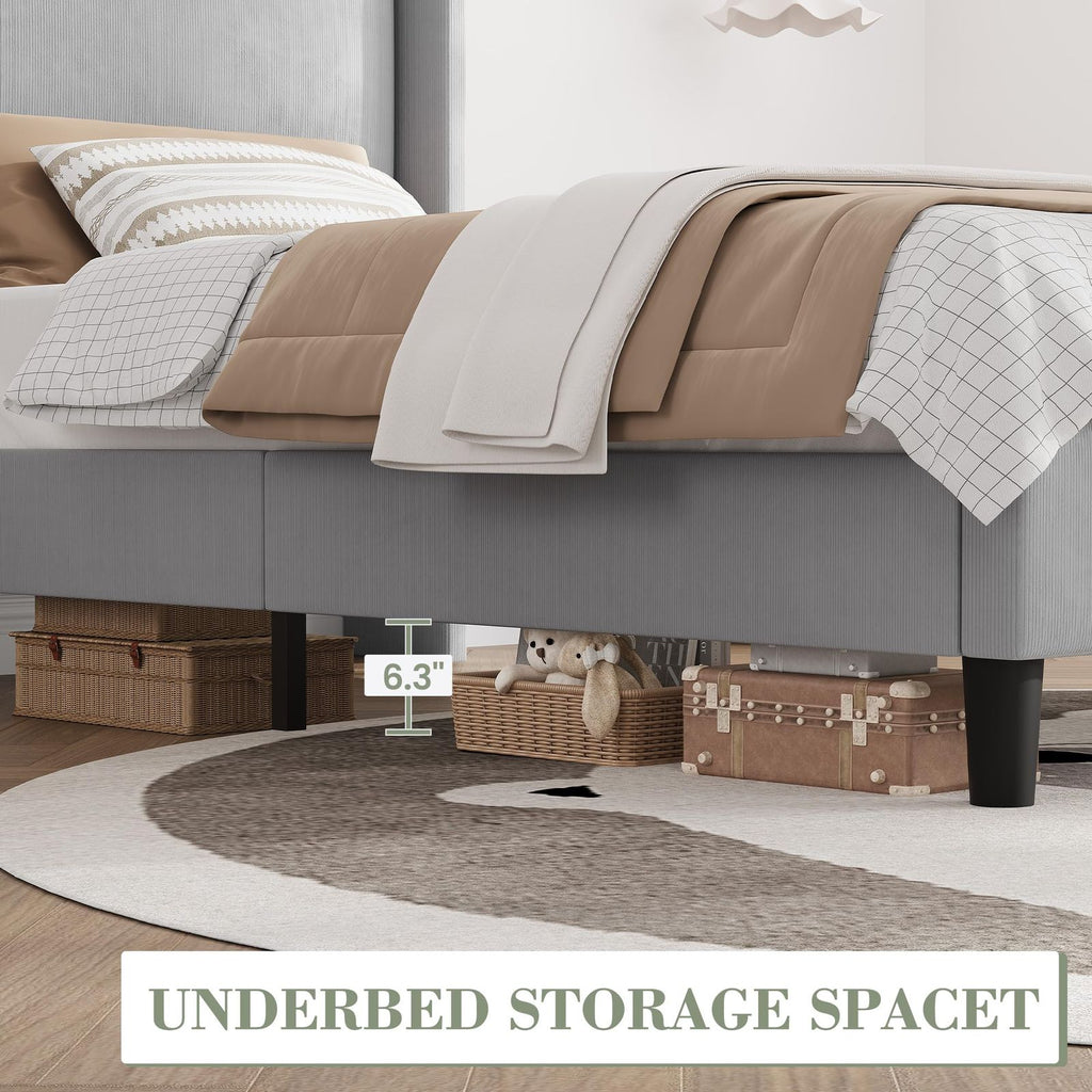 Modern Twin Bed Frame with Adjustable Headboard - Light Gray Velvet Upholstered Platform Bed, Sturdy Noise-Free Support, No Box Spring Required, Easy Assembly Metal Frame Suitable for,, Small s - Space-Saving Bed