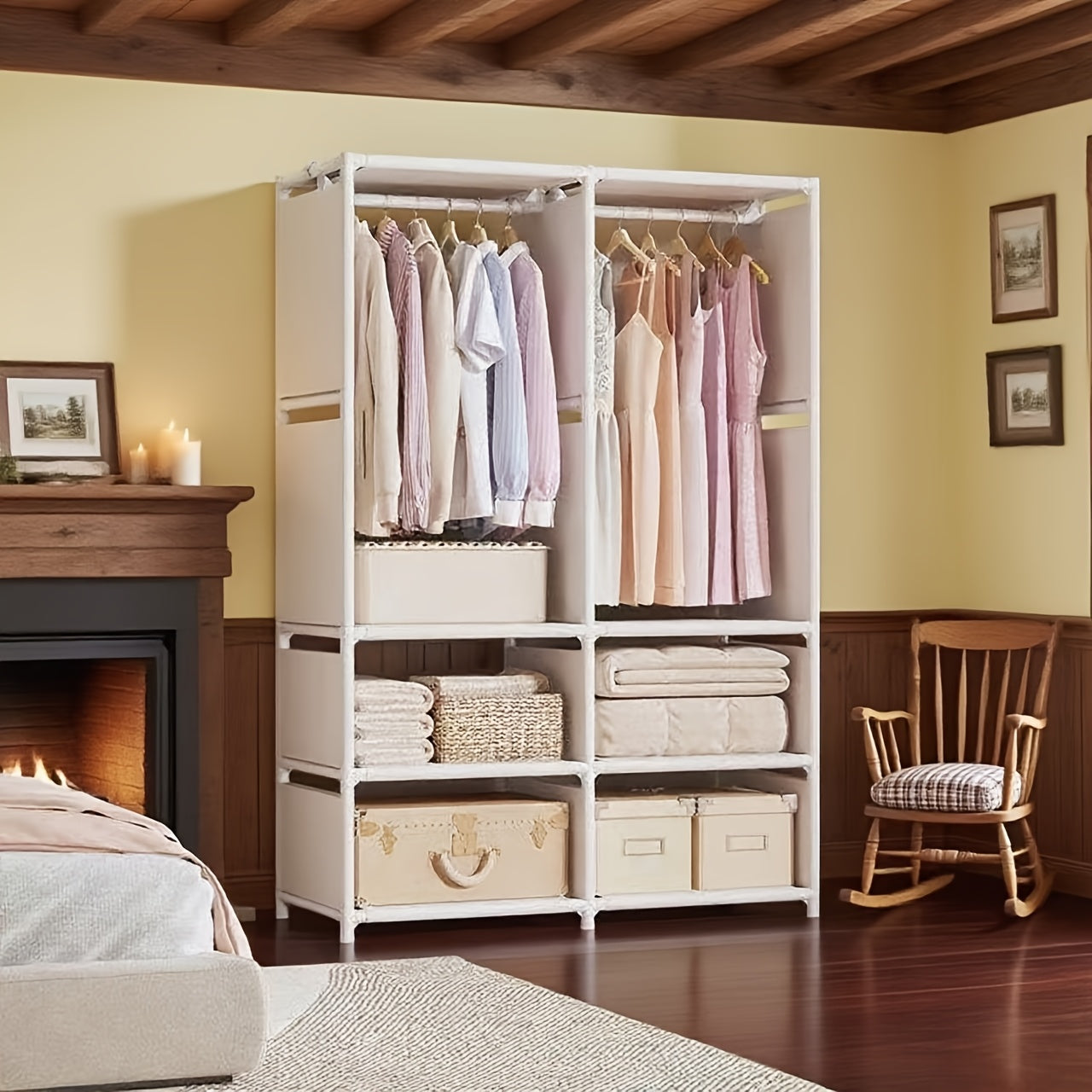 Small Apartments Can Also Have Large Storage! Portable Wardrobe with Drawers, Floor Hangers Are Super Practical, Portable Closets