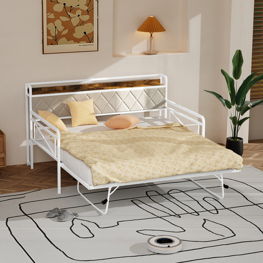 Bonnlo Twin Bed Frame with LED Light & Charing Station, Heavy Duty Sofa Daybed Trundle Bed with Storage Headboard