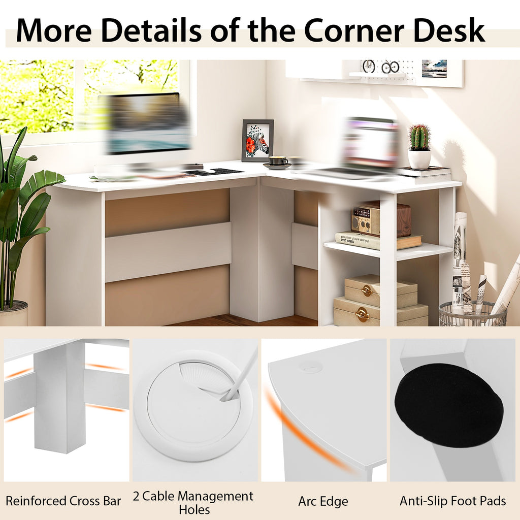 COSTWAY L-shaped Corner Computer Desk Home Office Writing Workstation w\u002F Storage Shelves