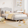 Kids Upholstered Twin XL Bed Frame with Scalloped Headboard - Grey Platform Bed Suitable for Boys & Girls, Sturdy Wooden Slats Support, No Box Spring Needed, Modern Twin Bed for Boys Girls Room,, Apartment Living Furniture