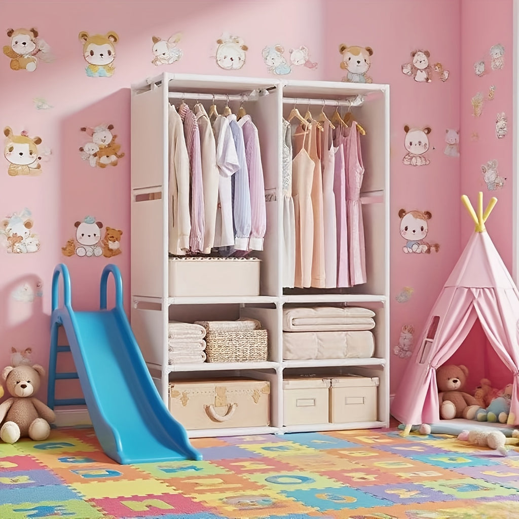 Small Apartments Can Also Have Large Storage! Portable Wardrobe with Drawers, Floor Hangers Are Super Practical, Portable Closets