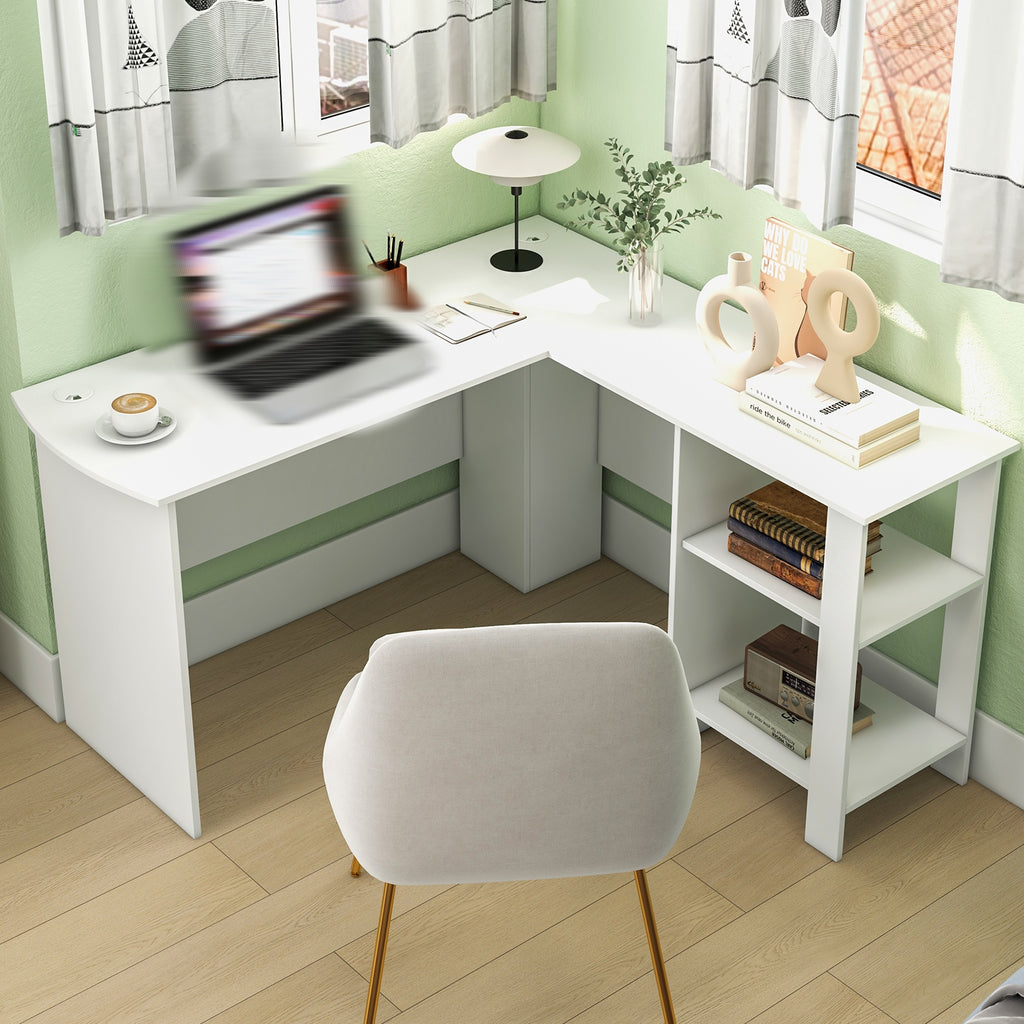 COSTWAY L-shaped Corner Computer Desk Home Office Writing Workstation w\u002F Storage Shelves