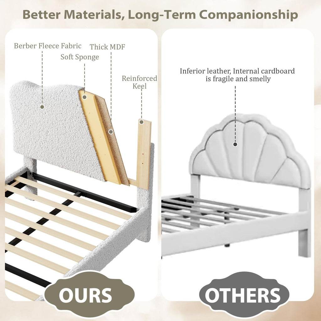 Kids Upholstered Twin XL Bed Frame with Scalloped Headboard - Grey Platform Bed Suitable for Boys & Girls, Sturdy Wooden Slats Support, No Box Spring Needed, Modern Twin Bed for Boys Girls Room,, Apartment Living Furniture