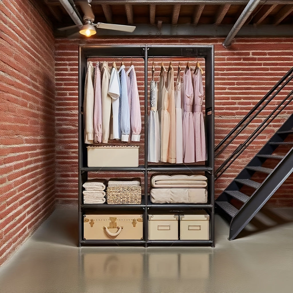 Small Apartments Can Also Have Large Storage! Portable Wardrobe with Drawers, Floor Hangers Are Super Practical, Portable Closets