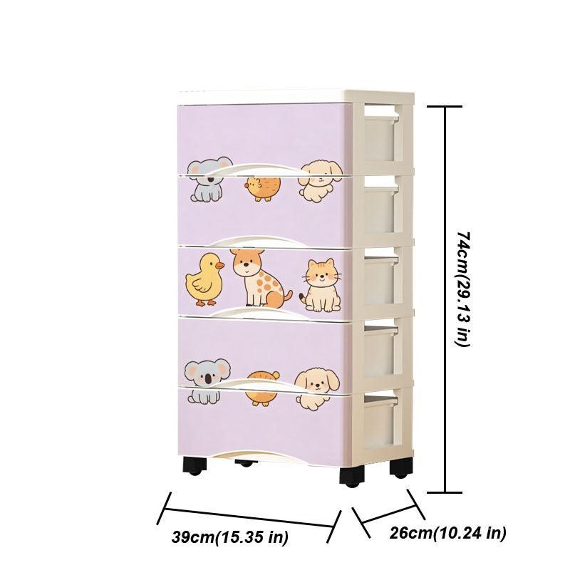 Durable 5-Tier Patterned Plastic Storage Tower, White Drawer Type Sorting Cabinet with Artistic Print, Multi-purpose Household Organizing Unit for Bedroom Living Room Dorm, Heavy-Duty Large Capacity Vertical Dresser for Sundries Storage
