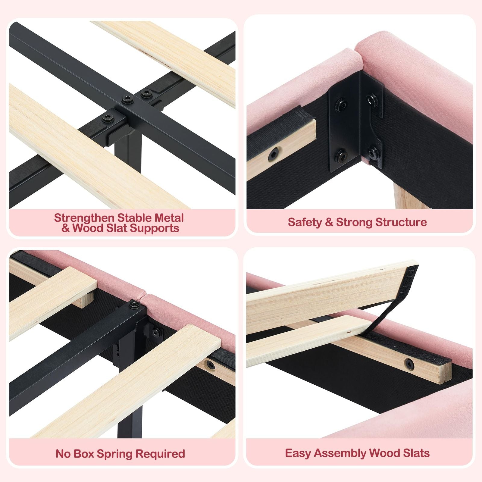 A Stylish Pink Twin XL Platform Bed Frame for Kids Featuring a Built-In Bookcase Headboard, Wooden Slats for Support, And No Need for a Box Spring. It'S Easy to Assemble And Serves As an Elegant Centerpiece for Your Living Room