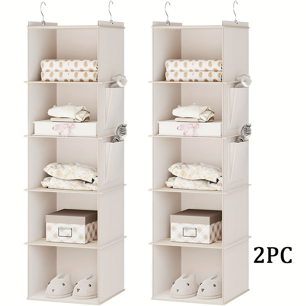 1\u002F2 Pack Multi-Tier Hanging Storage Rack - 5-Layer Durable Clear Divider Wardrobe Organizer With Hanging Hooks For Clothes, Shoes, Toys - Space-Saving Multifunctional Room Storage (Matte Finish)